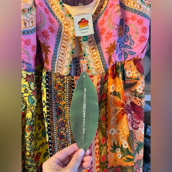 NWT FARM RIO Multicolored Mixed Scarves Viscose Midi Dress - Picture 7 of 8